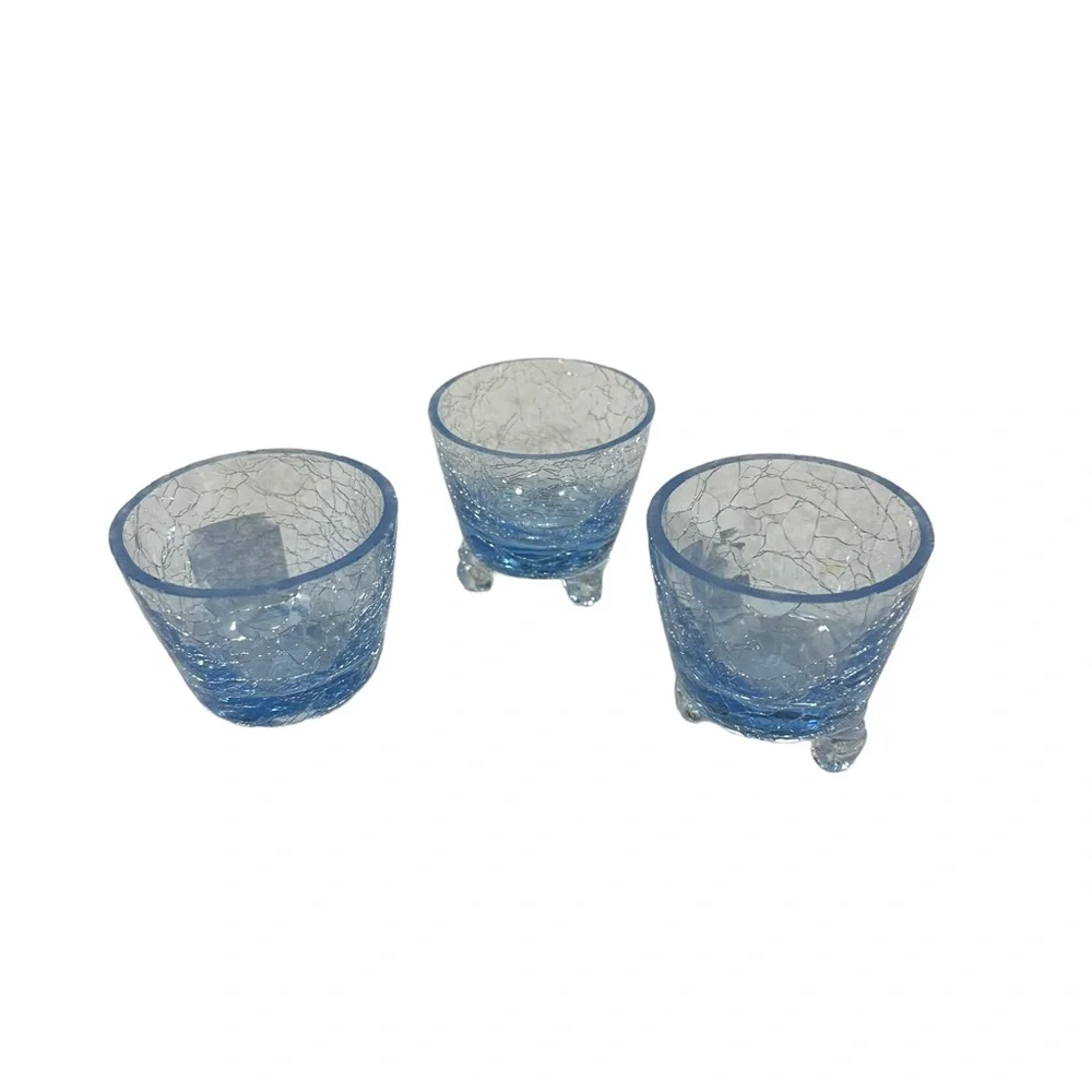Blue Crackle Glass Votive Candle Holders